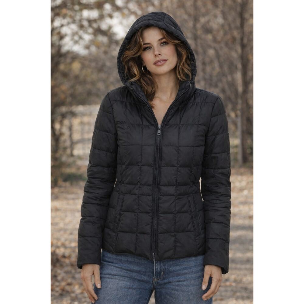 Calvin Klein Womens Puff Front Full Zip Hoodie Duck Down Jacket Size M